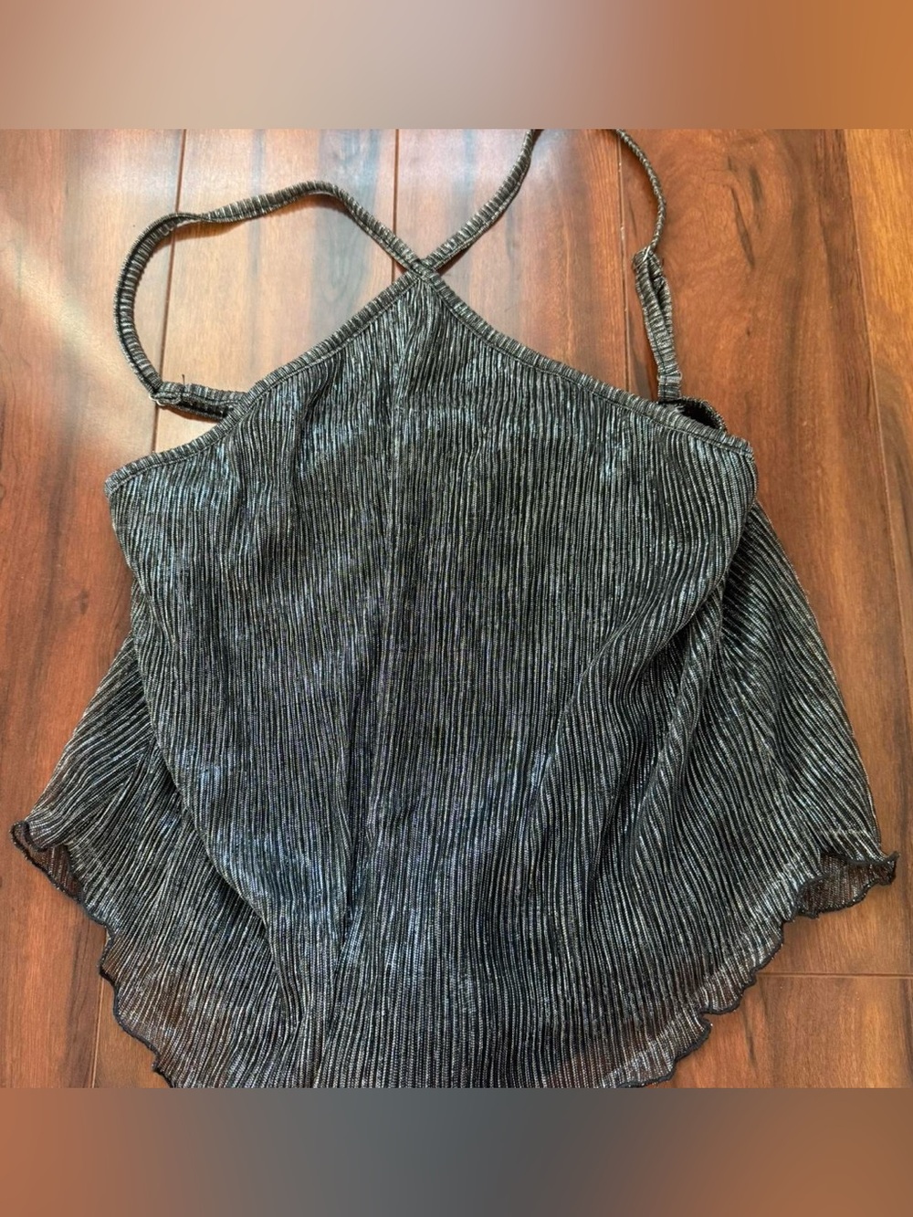 Black Metallic Halter Cami Top